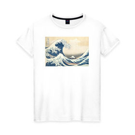 Женская футболка хлопок с принтом Большая волна в Петрозаводске, 100% хлопок | прямой крой, круглый вырез горловины, длина до линии бедер, слегка спущенное плечо | большая волна | искусство | канагава