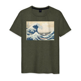 Мужская футболка хлопок с принтом Большая волна в Петрозаводске, 100% хлопок | прямой крой, круглый вырез горловины, длина до линии бедер, слегка спущенное плечо. | большая волна | искусство | канагава