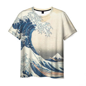 Мужская футболка 3D с принтом Большая волна в Канагаве в Петрозаводске, 100% полиэфир | прямой крой, круглый вырез горловины, длина до линии бедер | Тематика изображения на принте: арт | большая волна | в канагаве | гравюра | искусство | канагава | кацусики хокусай | япония