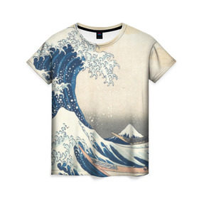 Женская футболка 3D с принтом Большая волна в Канагаве в Петрозаводске, 100% полиэфир ( синтетическое хлопкоподобное полотно) | прямой крой, круглый вырез горловины, длина до линии бедер | арт | большая волна | в канагаве | гравюра | искусство | канагава | кацусики хокусай | япония