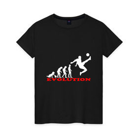 Женская футболка хлопок с принтом Футбольная эволюция в Петрозаводске, 100% хлопок | прямой крой, круглый вырез горловины, длина до линии бедер, слегка спущенное плечо | 