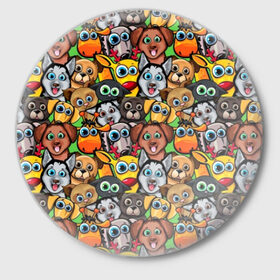 Значок с принтом Веселые собачки в Петрозаводске,  металл | круглая форма, металлическая застежка в виде булавки | бульдог | голубые глаза | доберман | животные | жирафы | котики | милые | олени | разноцветные | собаки | хаски | яркие