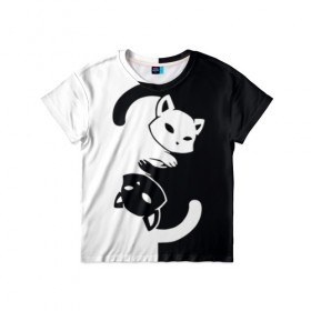 Детская футболка 3D с принтом Yin-yang Cats в Петрозаводске, 100% гипоаллергенный полиэфир | прямой крой, круглый вырез горловины, длина до линии бедер, чуть спущенное плечо, ткань немного тянется | Тематика изображения на принте: 