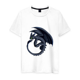 Мужская футболка хлопок с принтом ночная фурия в Петрозаводске, 100% хлопок | прямой крой, круглый вырез горловины, длина до линии бедер, слегка спущенное плечо. | how to train your dragon | night fury | беззубик | дракон | как приручить дракона | ночная фурия