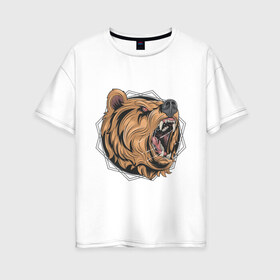 Женская футболка хлопок Oversize с принтом Angry bear в Петрозаводске, 100% хлопок | свободный крой, круглый ворот, спущенный рукав, длина до линии бедер
 | Тематика изображения на принте: bear | злой медведь | медведь | природа