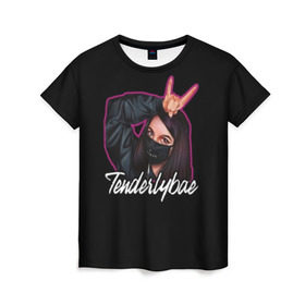 Женская футболка 3D с принтом Tenderlybae в Петрозаводске, 100% полиэфир ( синтетическое хлопкоподобное полотно) | прямой крой, круглый вырез горловины, длина до линии бедер | tenderlybae | амина | блогер | мейби бейби | мирзоева | стример | стримерша | тандели бае | тандерлибае | твич | ютуб