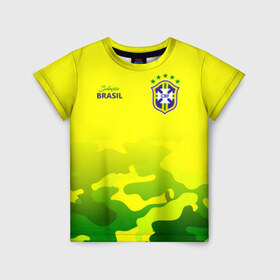 Детская футболка 3D с принтом Бразилия в Петрозаводске, 100% гипоаллергенный полиэфир | прямой крой, круглый вырез горловины, длина до линии бедер, чуть спущенное плечо, ткань немного тянется | brasil | brazil | бразилия | бразильская сборная | сборная бразилии | сборная бразилии по футболу | сборные | форма | футбол | футбольные сборные | чемпиона | чемпионат мира