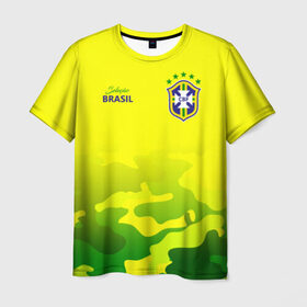 Мужская футболка 3D с принтом Бразилия в Петрозаводске, 100% полиэфир | прямой крой, круглый вырез горловины, длина до линии бедер | brasil | brazil | бразилия | бразильская сборная | сборная бразилии | сборная бразилии по футболу | сборные | форма | футбол | футбольные сборные | чемпиона | чемпионат мира