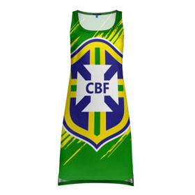 Платье-майка 3D с принтом Бразилия в Петрозаводске, 100% полиэстер | полуприлегающий силуэт, широкие бретели, круглый вырез горловины, удлиненный подол сзади. | brasil | brazil | бразилия | бразильская сборная | сборная бразилии | сборная бразилии по футболу | сборные | форма | футбол | футбольные сборные | чемпиона | чемпионат мира