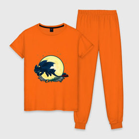 Женская пижама хлопок с принтом Как приручить дракона в Петрозаводске, 100% хлопок | брюки и футболка прямого кроя, без карманов, на брюках мягкая резинка на поясе и по низу штанин | 
