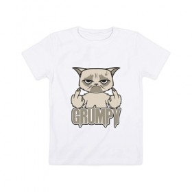 Детская футболка хлопок с принтом Grumpy Cat в Петрозаводске, 100% хлопок | круглый вырез горловины, полуприлегающий силуэт, длина до линии бедер | 