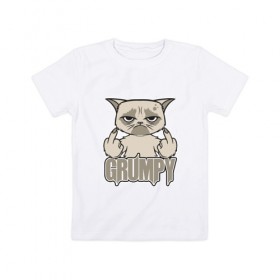 Детская футболка хлопок с принтом Grumpy Cat в Петрозаводске, 100% хлопок | круглый вырез горловины, полуприлегающий силуэт, длина до линии бедер | Тематика изображения на принте: 