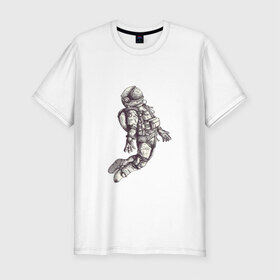 Мужская футболка хлопок Slim с принтом Космонавт в Петрозаводске, 92% хлопок, 8% лайкра | приталенный силуэт, круглый вырез ворота, длина до линии бедра, короткий рукав | 12 апреля | cosmonaut | space | апрель | астронавт | гагарин | космонавт | космонавтики | космос | юрий гагарин