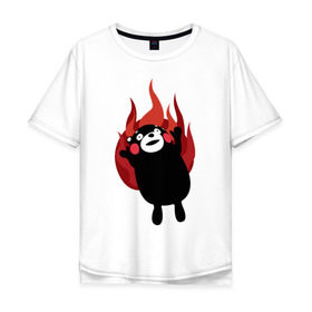 Мужская футболка хлопок Oversize с принтом Kumamon в Петрозаводске, 100% хлопок | свободный крой, круглый ворот, “спинка” длиннее передней части | fire | for | glory | hell | japan | of course | ofc | satan | the | иероглифы | кумамон | медведь | огонь | пожар | япония