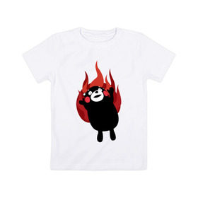 Детская футболка хлопок с принтом Kumamon в Петрозаводске, 100% хлопок | круглый вырез горловины, полуприлегающий силуэт, длина до линии бедер | fire | for | glory | hell | japan | of course | ofc | satan | the | иероглифы | кумамон | медведь | огонь | пожар | япония