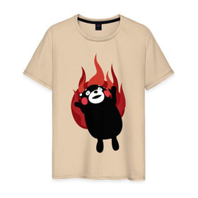 Мужская футболка хлопок с принтом Kumamon в Петрозаводске, 100% хлопок | прямой крой, круглый вырез горловины, длина до линии бедер, слегка спущенное плечо. | fire | for | glory | hell | japan | of course | ofc | satan | the | иероглифы | кумамон | медведь | огонь | пожар | япония