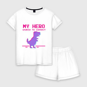 Женская пижама с шортиками хлопок с принтом Pixel Hero в Петрозаводске, 100% хлопок | футболка прямого кроя, шорты свободные с широкой мягкой резинкой | 8 bit | pixel | pixelart | t rex | пиксель | пиксельарт | рекс | тираннозавр