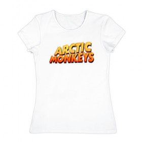 Женская футболка хлопок с принтом Arctic Monkeys в Петрозаводске, 100% хлопок | прямой крой, круглый вырез горловины, длина до линии бедер, слегка спущенное плечо | британская | гараж | группа | инди рок | метал | постпанк | психоделический | ривайвл | рок | хай грин | электроник