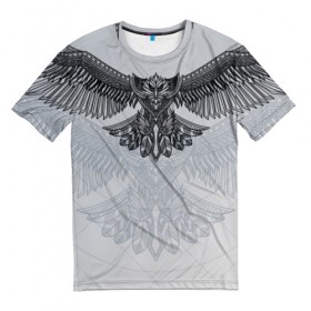 Мужская футболка 3D с принтом Eagle tribal painting в Петрозаводске, 100% полиэфир | прямой крой, круглый вырез горловины, длина до линии бедер | eagle | painting | tribal | крылья | орел | перья | рисунок | трайбл