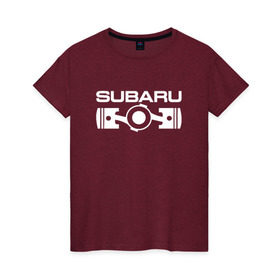 Женская футболка хлопок с принтом Subaru оппозитный двигатель в Петрозаводске, 100% хлопок | прямой крой, круглый вырез горловины, длина до линии бедер, слегка спущенное плечо | subaru | subaru оппозитный двигатель | оппозитный двигатель