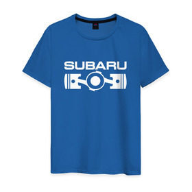 Мужская футболка хлопок с принтом Subaru оппозитный двигатель в Петрозаводске, 100% хлопок | прямой крой, круглый вырез горловины, длина до линии бедер, слегка спущенное плечо. | subaru | subaru оппозитный двигатель | оппозитный двигатель