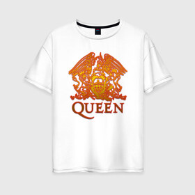Женская футболка хлопок Oversize с принтом Queen в Петрозаводске, 100% хлопок | свободный крой, круглый ворот, спущенный рукав, длина до линии бедер
 | queen | богемская рапсодия | брайан мэи | британская | группа | королева | роджер тейлор | рок | фредди меркьюри