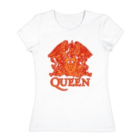 Женская футболка хлопок с принтом Queen в Петрозаводске, 100% хлопок | прямой крой, круглый вырез горловины, длина до линии бедер, слегка спущенное плечо | 