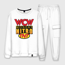 Мужской костюм хлопок с принтом WCW Monday Night Nitro в Петрозаводске, 100% хлопок | на свитшоте круглая горловина, мягкая резинка по низу. Брюки заужены к низу, на них два вида карманов: два “обычных” по бокам и два объемных, с клапанами, расположенные ниже линии бедра. Брюки с мягкой трикотажной резинкой на поясе и по низу штанин. В поясе для дополнительного комфорта — широкие завязки | nitro | wcw | wrestling | рестлинг