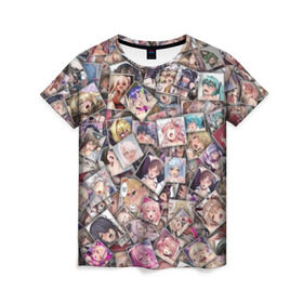 Женская футболка 3D с принтом Ахегао цвет в Петрозаводске, 100% полиэфир ( синтетическое хлопкоподобное полотно) | прямой крой, круглый вырез горловины, длина до линии бедер | ahegao | anime | color | manga | аниме | ахегао | коллаж | комиксы | лицо | манга | паттрен | цветной