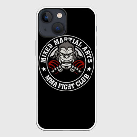 Чехол для iPhone 13 mini с принтом MMA в Петрозаводске,  |  | animal | athlet | club | cool | emblem | extreme | fighter | fighting | gorilla | logo | mma | sign | sport | stars | text | атлет | боец | бойцовский | горилла | единоборства | животное | звезды | знак | клуб | крутой | логотип | надпись | перчатки | при