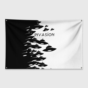 Флаг-баннер с принтом Вторжение в Петрозаводске, 100% полиэстер | размер 67 х 109 см, плотность ткани — 95 г/м2; по краям флага есть четыре люверса для крепления | invasion | ufo | вторжение | инопланетянин | летающая тарелка | нло | пришельцы