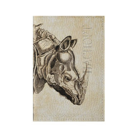Обложка для паспорта матовая кожа с принтом Носорог (гравюра Дюрера) в Петрозаводске, натуральная матовая кожа | размер 19,3 х 13,7 см; прозрачные пластиковые крепления | Тематика изображения на принте: rhinoceros | гравюра | индия | латы | млекопитающий | непарнокопытный | рог | холст | чешуя
