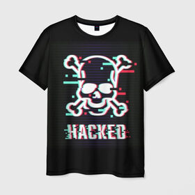 Мужская футболка 3D с принтом Pirate sign в Петрозаводске, 100% полиэфир | прямой крой, круглый вырез горловины, длина до линии бедер | attack | bones | glitch | hacked | hacker | pirate | sign | skull | symbol | text | warning | атака | взломанный | глюк | знак | кости | пиратский | предупреждение | символ | текст | хакер | череп