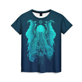 Женская футболка 3D с принтом Ктулху в Петрозаводске, 100% полиэфир ( синтетическое хлопкоподобное полотно) | прямой крой, круглый вырез горловины, длина до линии бедер | ктулху | монстр | фэнтези | чудище