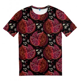 Мужская футболка 3D с принтом Гранаты и цветы в Петрозаводске, 100% полиэфир | прямой крой, круглый вырез горловины, длина до линии бедер | 