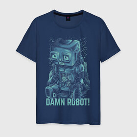 Мужская футболка хлопок с принтом Робот в Петрозаводске, 100% хлопок | прямой крой, круглый вырез горловины, длина до линии бедер, слегка спущенное плечо. | robot | неон | робот | сломанный робот