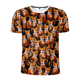 Мужская футболка 3D спортивная с принтом Упоротые лисы в Петрозаводске, 100% полиэстер с улучшенными характеристиками | приталенный силуэт, круглая горловина, широкие плечи, сужается к линии бедра | Тематика изображения на принте: fox | животные | лис | лиса | лисичка | мем | паттрен | рыжий | толпа | упортый | фыр фыр