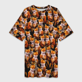 Платье-футболка 3D с принтом Упоротые лисы в Петрозаводске,  |  | fox | животные | лис | лиса | лисичка | мем | паттрен | рыжий | толпа | упортый | фыр фыр