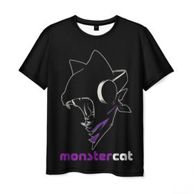 Мужская футболка 3D с принтом Monstercat в Петрозаводске, 100% полиэфир | прямой крой, круглый вырез горловины, длина до линии бедер | monstercat | клуб | клубная музыка | кот | котенок | кошка | лейбл | монстар | монстар кет | монстер | музыка | танцевальная музыка | электронная | электронная музыка