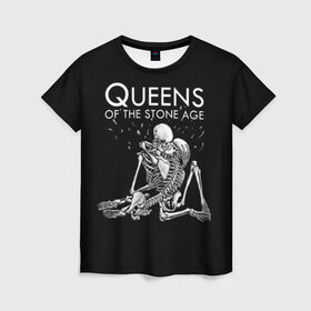 Женская футболка 3D с принтом Queens of the Stone Age в Петрозаводске, 100% полиэфир ( синтетическое хлопкоподобное полотно) | прямой крой, круглый вырез горловины, длина до линии бедер | josh homme | metal | qotsa | queens of the stone age | rock | группы | метал | музыка | рок