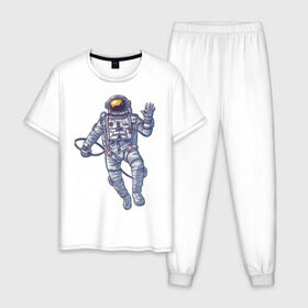 Мужская пижама хлопок с принтом Космонавт BIGSPACE в Петрозаводске, 100% хлопок | брюки и футболка прямого кроя, без карманов, на брюках мягкая резинка на поясе и по низу штанин
 | без фона | космонавт | космос