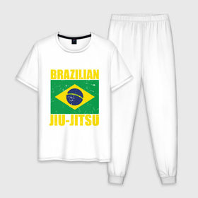 Мужская пижама хлопок с принтом Brazilian Jiu Jitsu в Петрозаводске, 100% хлопок | брюки и футболка прямого кроя, без карманов, на брюках мягкая резинка на поясе и по низу штанин
 | box | boxing | bruce lee | champion | dragon | fight | fighter | judo | muay thai | team | tiger | ufc | али | боевые | боец | бой | бокс | боксер | борьба | брюс ли | воин | дзюдо | дракон | единоборства | искусство | карате | контакт | кулак | лев