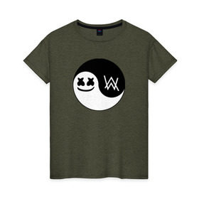 Женская футболка хлопок с принтом Marshmello VS Alan Walker в Петрозаводске, 100% хлопок | прямой крой, круглый вырез горловины, длина до линии бедер, слегка спущенное плечо | 