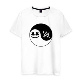 Мужская футболка хлопок с принтом Marshmello VS Alan Walker в Петрозаводске, 100% хлопок | прямой крой, круглый вырез горловины, длина до линии бедер, слегка спущенное плечо. | 