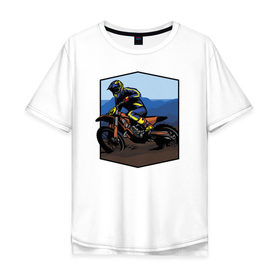 Мужская футболка хлопок Oversize с принтом Мотоклист в Петрозаводске, 100% хлопок | свободный крой, круглый ворот, “спинка” длиннее передней части | moto | байк | байкер | мото | мото спорт | мотоспорт | мотоцикл | мотоциклист
