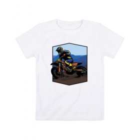 Детская футболка хлопок с принтом Мотоклист в Петрозаводске, 100% хлопок | круглый вырез горловины, полуприлегающий силуэт, длина до линии бедер | moto | байк | байкер | мото | мото спорт | мотоспорт | мотоцикл | мотоциклист