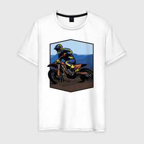 Мужская футболка хлопок с принтом Мотоклист в Петрозаводске, 100% хлопок | прямой крой, круглый вырез горловины, длина до линии бедер, слегка спущенное плечо. | moto | байк | байкер | мото | мото спорт | мотоспорт | мотоцикл | мотоциклист
