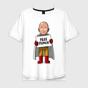 Мужская футболка хлопок Oversize с принтом One Punch Man в Петрозаводске, 100% хлопок | свободный крой, круглый ворот, “спинка” длиннее передней части | Тематика изображения на принте: one punch man | onepunchman | oppai | аниме | ван панч мен | ванпанчмен | манга | сайтама | супергерои | человек один удар