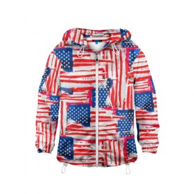 Детская ветровка 3D с принтом Флаг США Американский стиль в Петрозаводске, 100% полиэстер | подол и капюшон оформлены резинкой с фиксаторами, по бокам два кармана без застежек, один потайной карман на груди | 