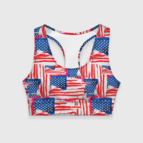 Женский спортивный топ 3D с принтом Флаг США Американский стиль в Петрозаводске, 82% полиэстер, 18% спандекс Ткань безопасна для здоровья, позволяет коже дышать, не мнется и не растягивается |  | 